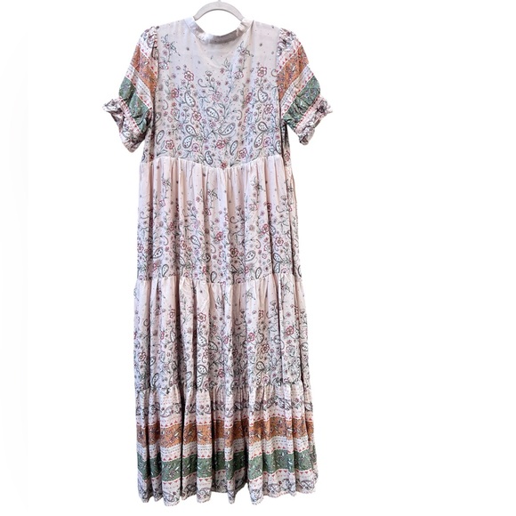 In Loom Women’s Cream Floral Tiered Maxi Dress Size Medium‎ Boho Romantic - Picture 2 of 7